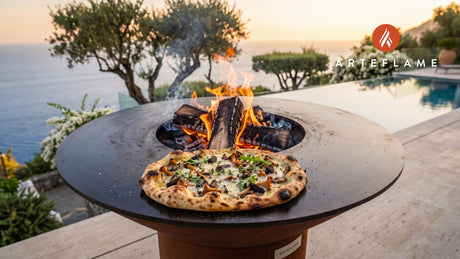 Wild Mushroom & Gruyère Flatbread (Canadian Style) cooking on an Arteflame grill