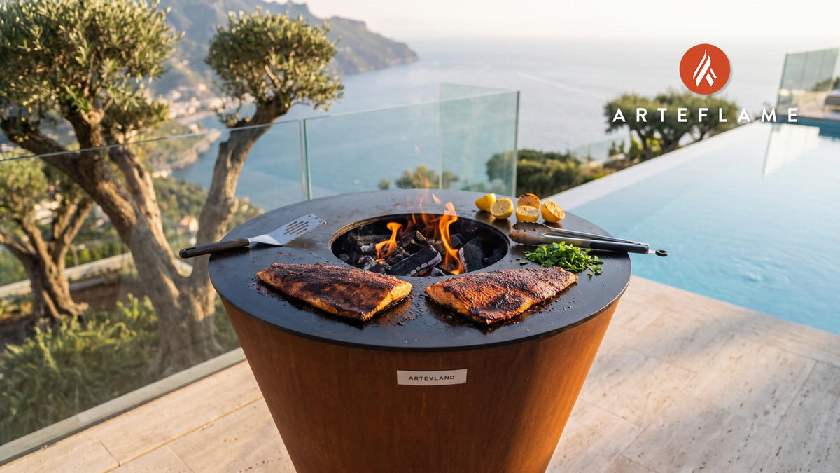 Seared Steelhead Trout with Smoky Maple Rub (Canadian Style) cooking on an Arteflame grill