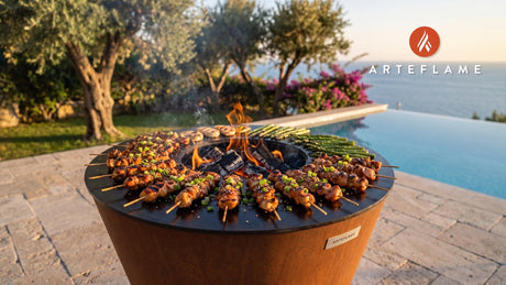 Bourbon Maple Chicken Skewers (Kentucky Style) cooking on an Arteflame grill