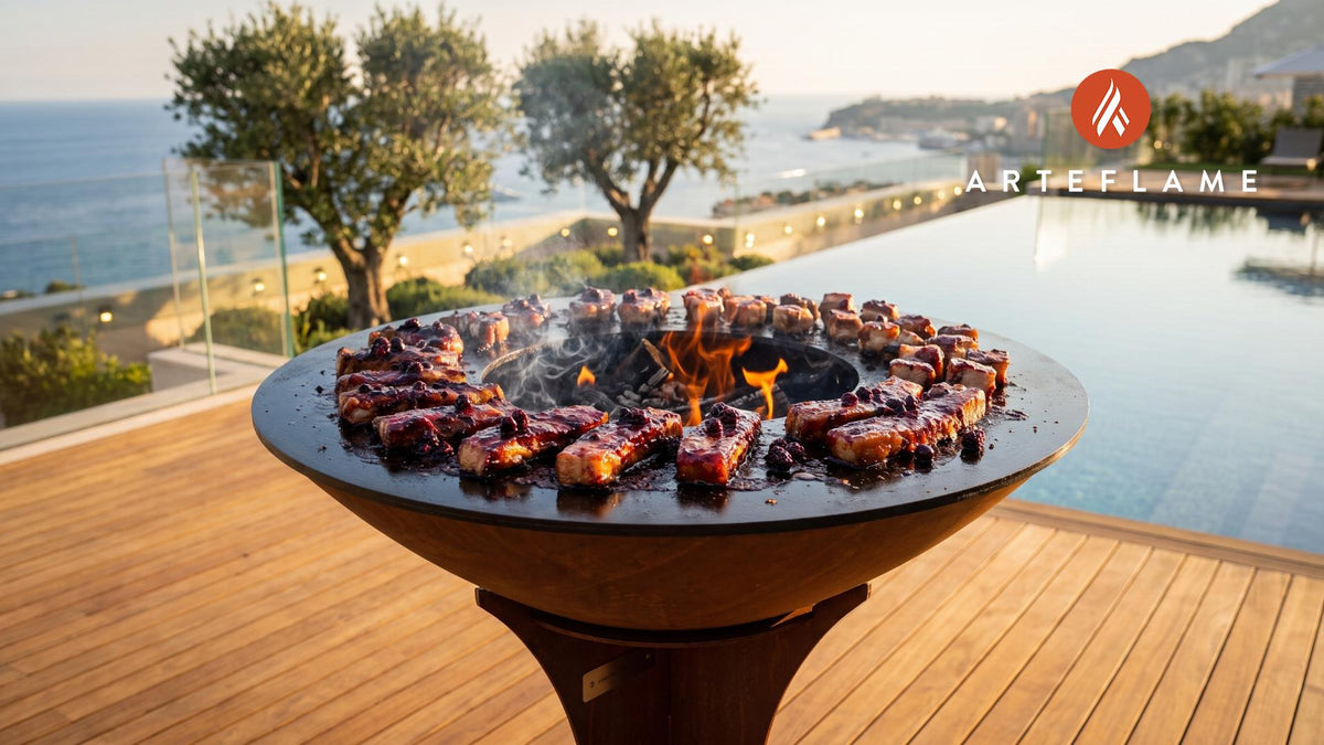 Seared Pork Belly cooking on an Arteflame grill