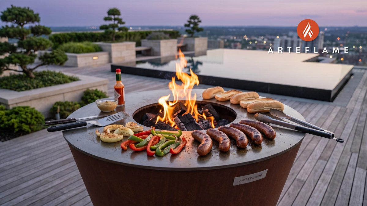 Grilled Andouille Sausage (Louisiana Style) cooking on an Arteflame grill
