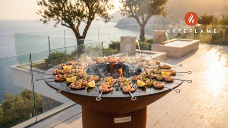 Creole BBQ Shrimp Skewers (Louisiana Style) cooking on an Arteflame grill