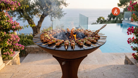 Seared Teriyaki Chicken Skewers (Japanese Style) cooking on an Arteflame grill
