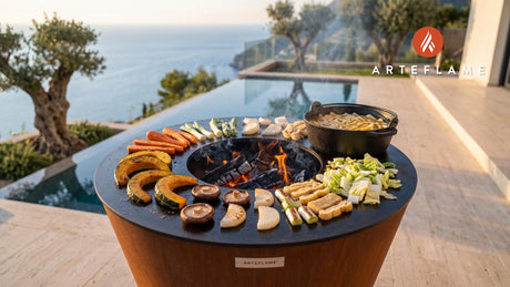 Charred Pumpkin & Vegetables (Japanese Hoto Style) cooking on an Arteflame grill