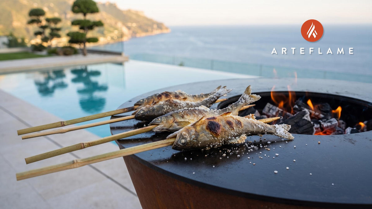 Salt Grilled Ayu Sweetfish (Japanese Style) cooking on an Arteflame grill