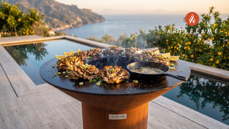 Grilled Maitake Mushrooms cooking on an Arteflame grill
