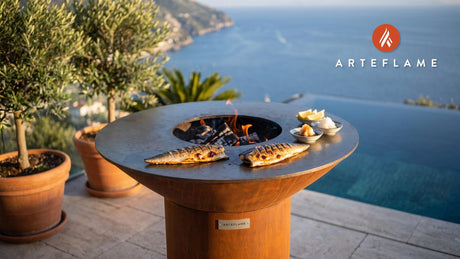 Grilled Whole Mackerel (Japanese Saba Shioyaki) cooking on an Arteflame grill