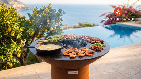 Grilled Shrimp & Grits (Louisiana Style) cooking on an Arteflame grill