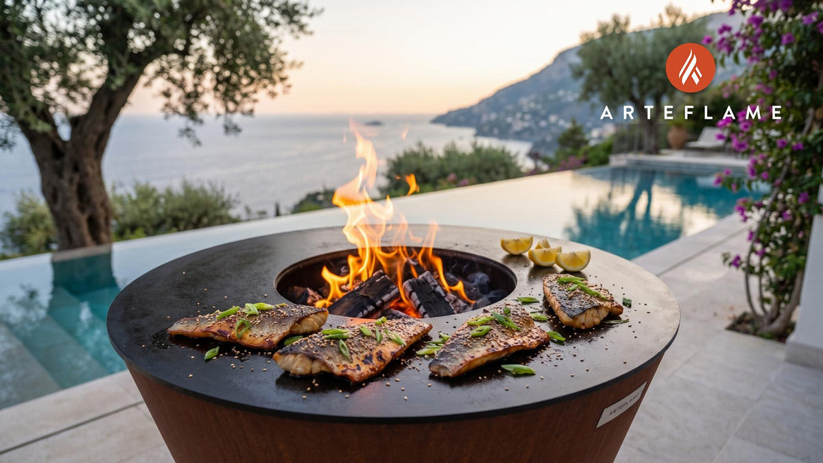 Grilled Sea Bass (Japanese Sake Marinade) cooking on an Arteflame grill