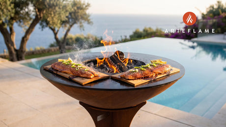 Cedar Plank Salmon Teriyaki (Japanese Style) cooking on an Arteflame grill