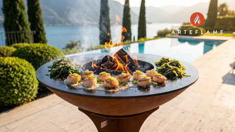 Grilled Scallops with Wakame (Japanese Style) cooking on an Arteflame grill