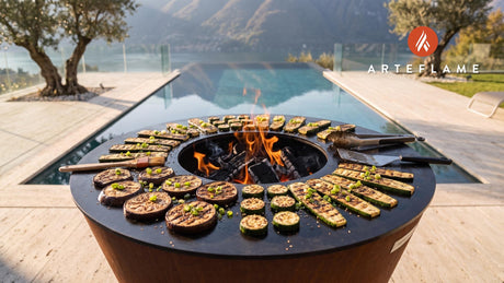 Grilled Eggplant & Zucchini (Japanese Soy Marinade) cooking on an Arteflame grill