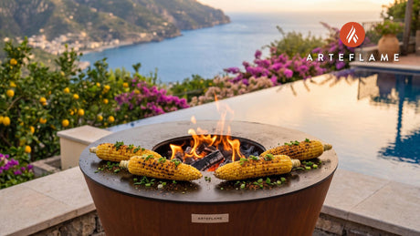 Grilled Corn with Japanese Garlic Butter cooking on an Arteflame grill