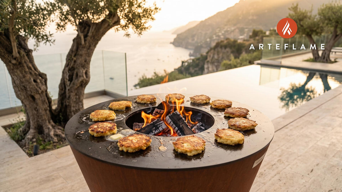 Grilled Calas Rice Fritters (Louisiana Style) cooking on an Arteflame grill