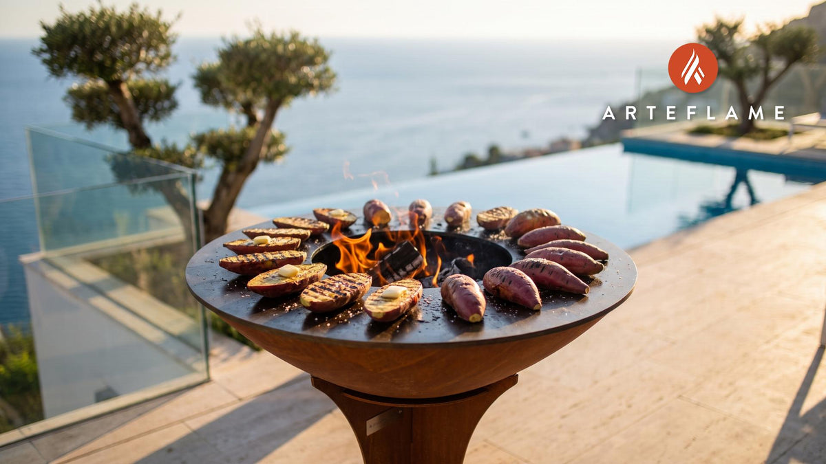 Japanese Sweet Potatoes cooking on an Arteflame grill