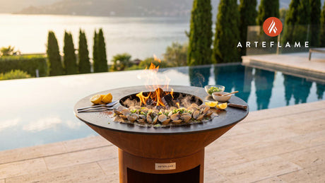 Grilled Clams with Sake & Garlic Butter (Japanese Style) cooking on an Arteflame grill