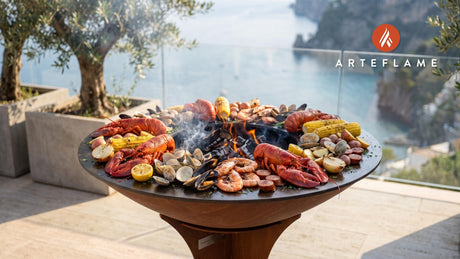 Grilled Seafood Clam Bake (Maine Style) cooking on an Arteflame grill
