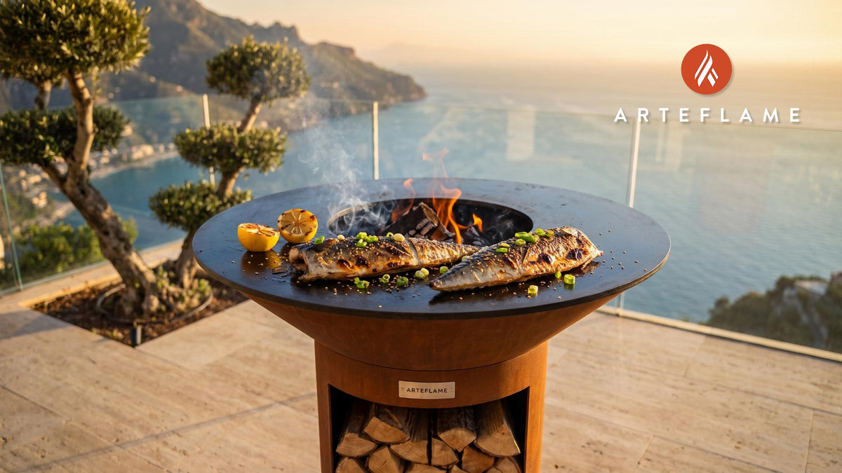 Seared Mackerel (Korean Godeungeo-gui) cooking on an Arteflame grill