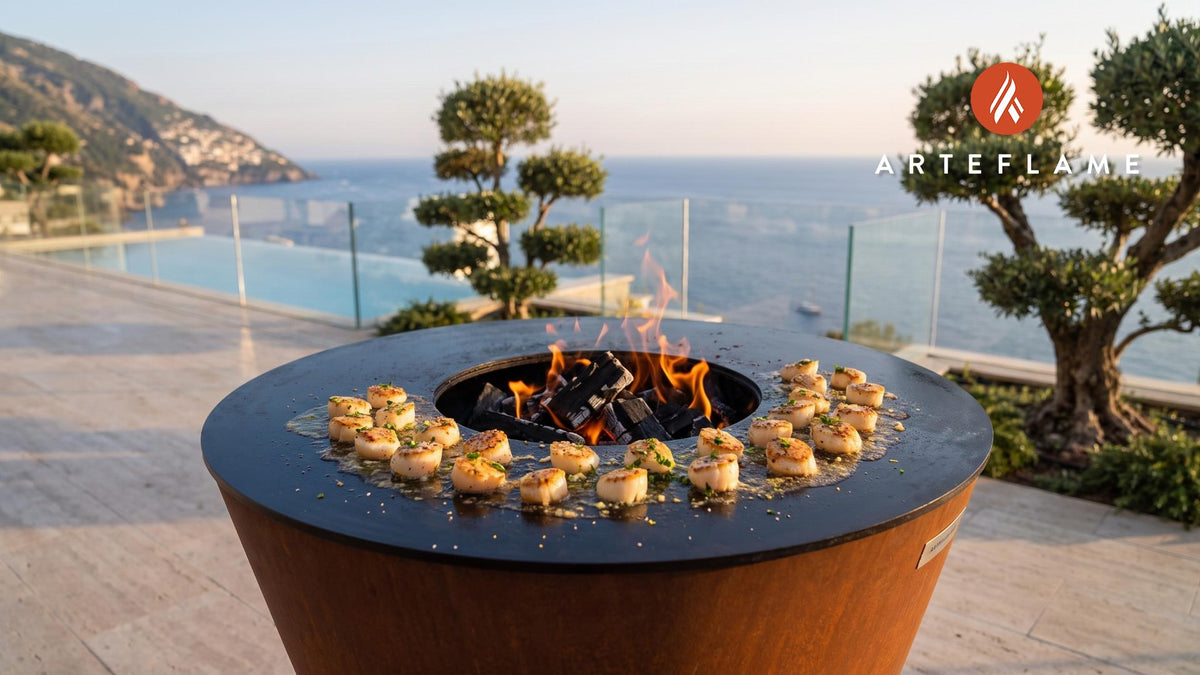 Seared Maine Scallops cooking on an Arteflame grill