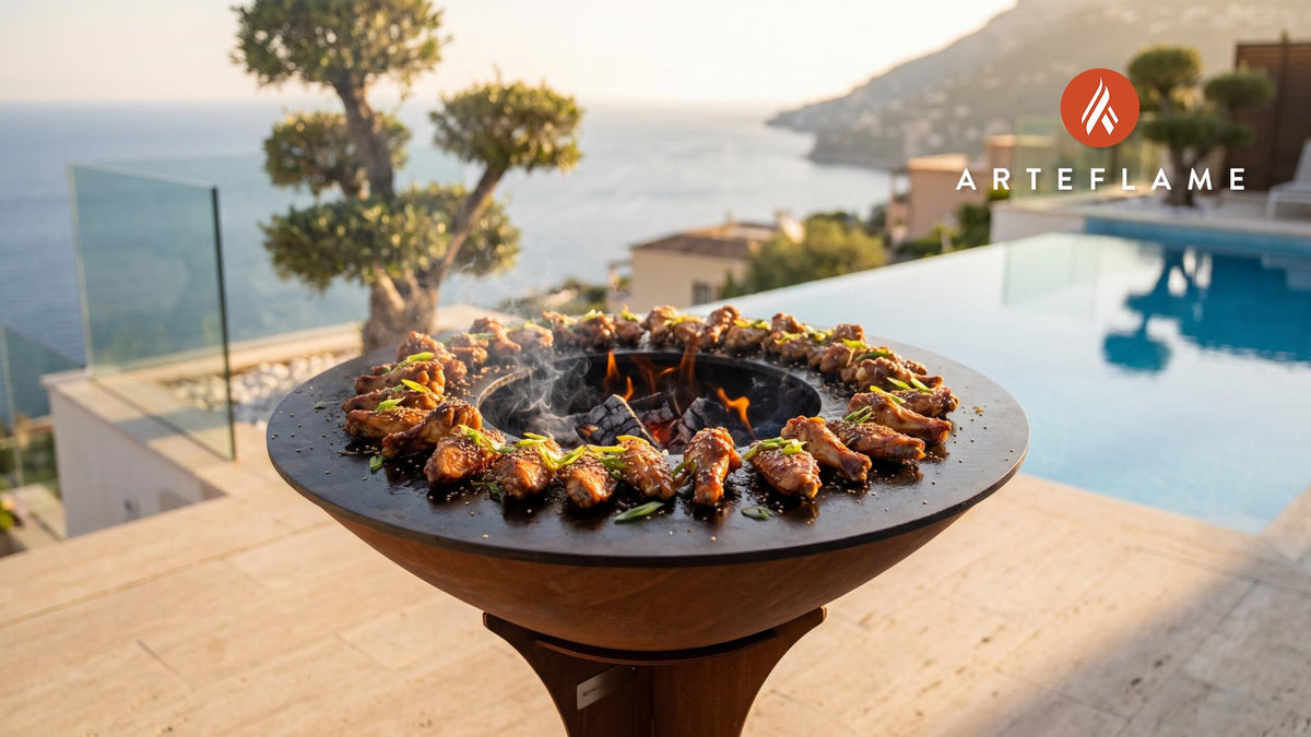 Soy Garlic Chicken Wings (Korean Style) cooking on an Arteflame grill