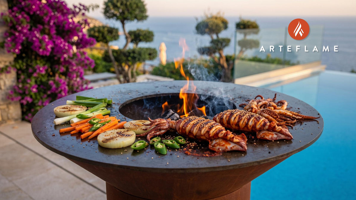 Spicy Grilled Squid (Korean Ojingeo-gui) cooking on an Arteflame grill