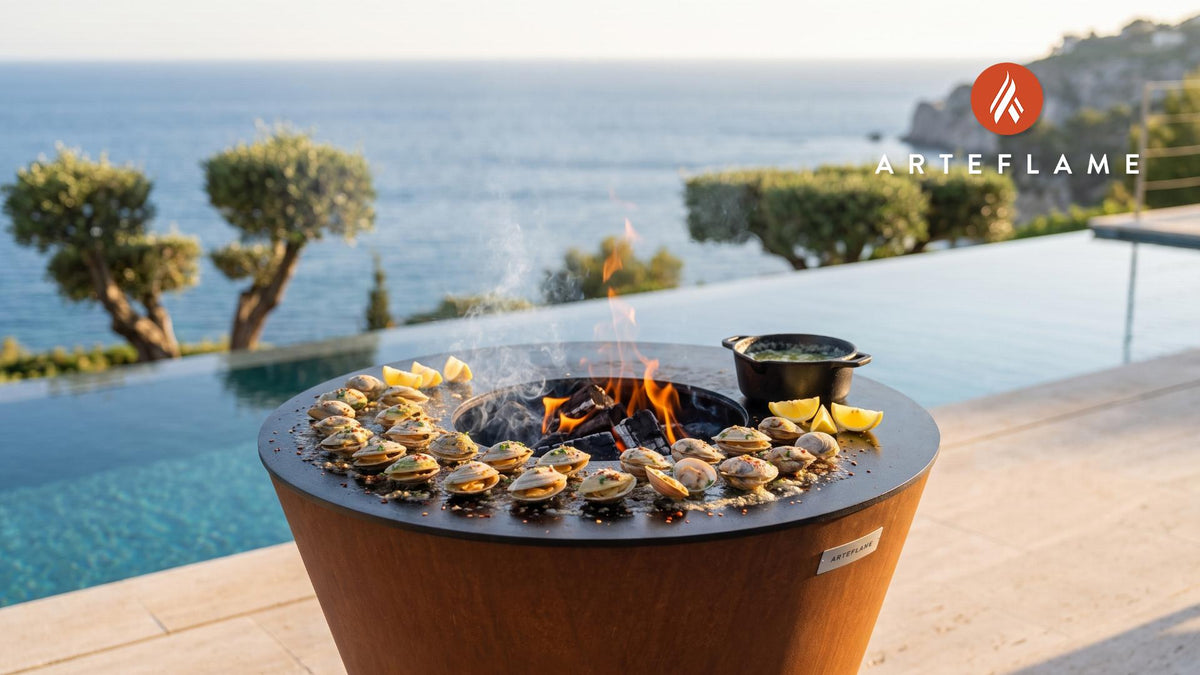 Butter Grilled Soft Shell Clams (Maine Style) cooking on an Arteflame grill