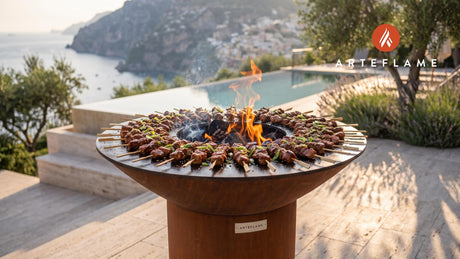 Korean BBQ Lamb Skewers cooking on an Arteflame grill