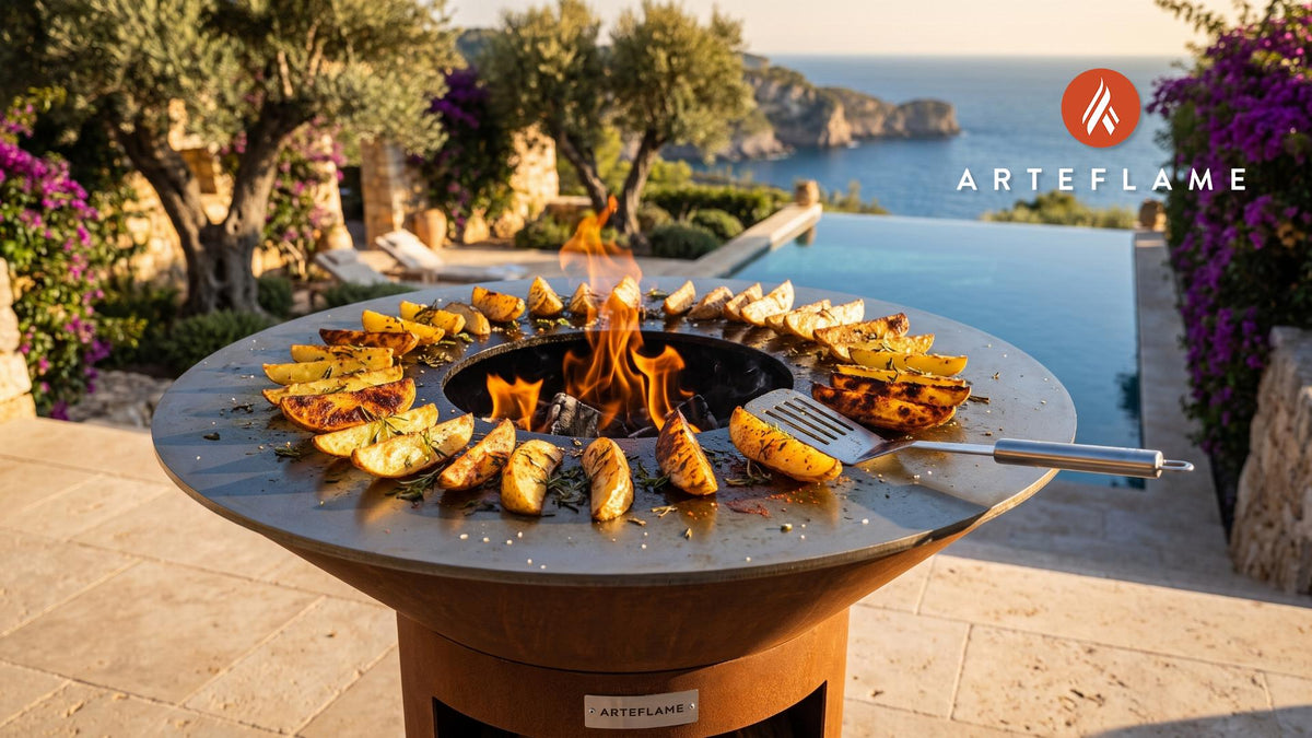 Crispy Grilled Potato Wedges (Maine Style) cooking on an Arteflame grill