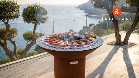 Grilled King Prawns (Korean Salted Style) cooking on an Arteflame grill