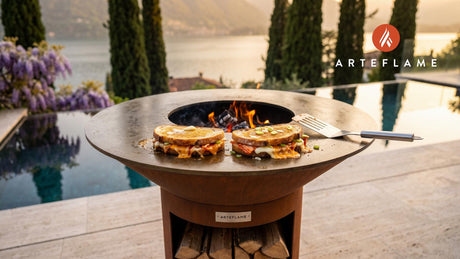 Sweet Potato & Kimchi Grilled Cheese (Korean Style) cooking on an Arteflame grill