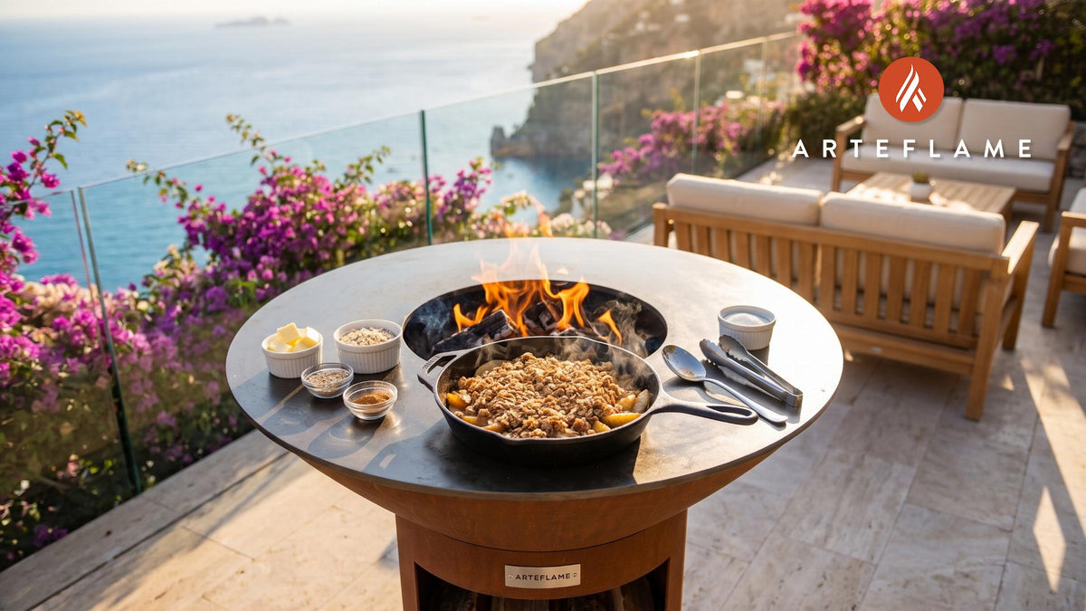 Grilled Apple Crisp (Maine Style) cooking on an Arteflame grill