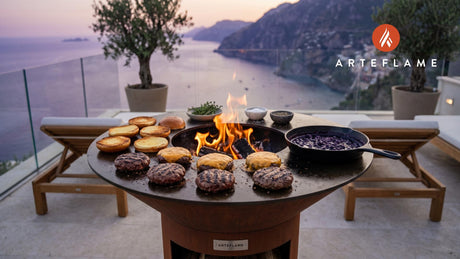 Grilled Venison Burgers & Blueberry Chutney (Maine Style) cooking on an Arteflame grill