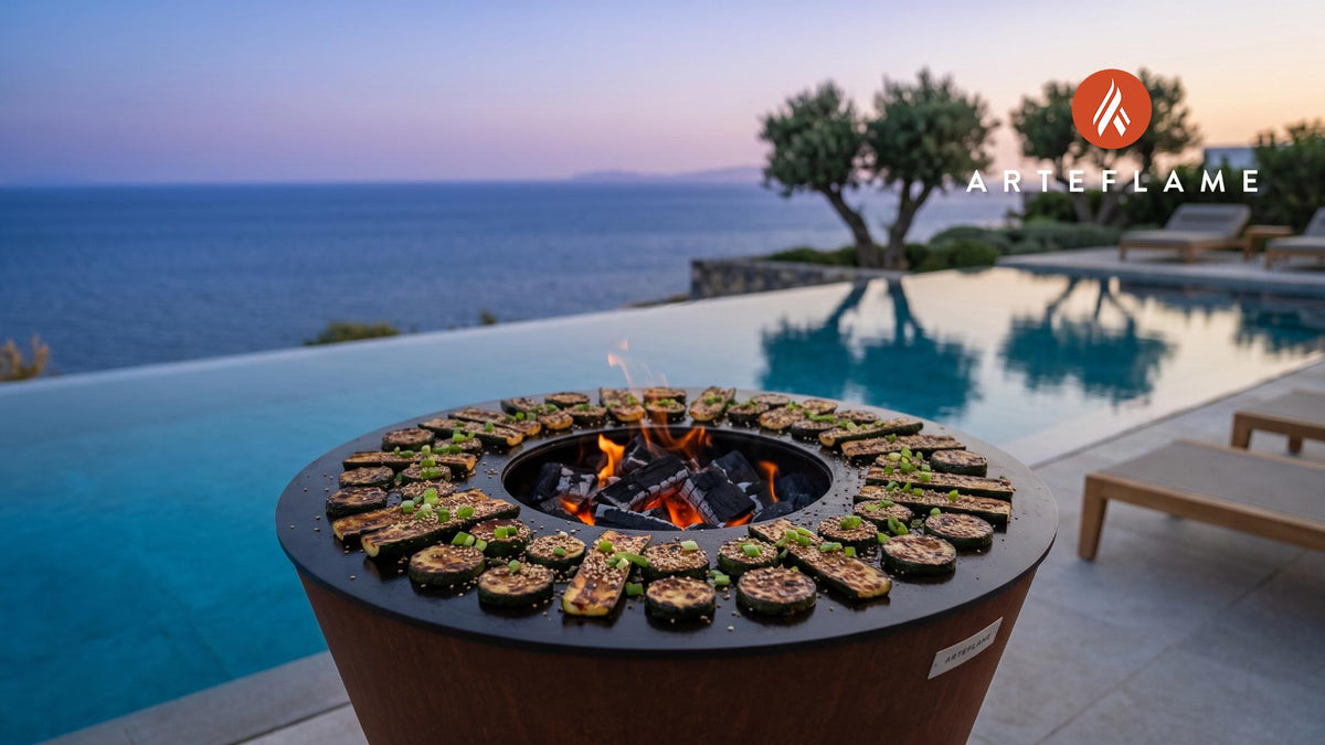 Charred Miso Zucchini (Korean Style) cooking on an Arteflame grill