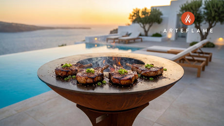 Grilled Pork Chops with Black Garlic (Korean Style) cooking on an Arteflame grill