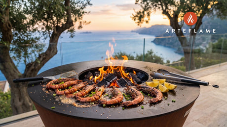 Grilled Tiger Prawns (Korean Soy Sauce) cooking on an Arteflame grill