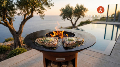 Grilled Swordfish with Herb Butter (Maine Style) cooking on an Arteflame grill