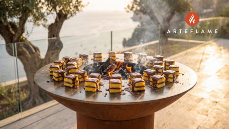 Grilled Smith Island Cake Bites (Maryland Dessert) cooking on an Arteflame grill