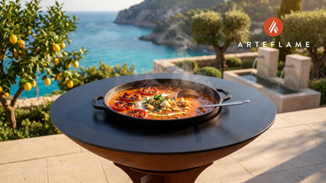 Charred Tomato Crab Bisque (Maryland Style) cooking on an Arteflame grill