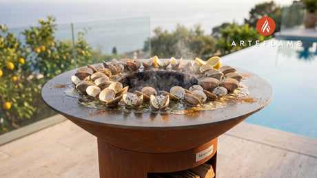 Grilled Chesapeake Clams (Maryland Style) cooking on an Arteflame grill