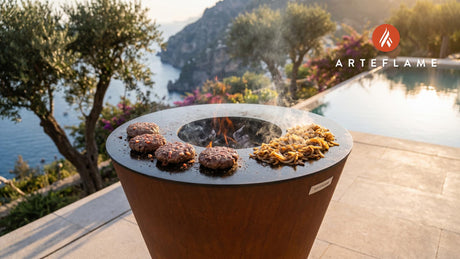 Grilled Venison Burgers & Caramelized Onions (Maryland Style) cooking on an Arteflame grill