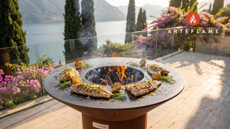 Grilled Blue Catfish with Lemon Herbs (Maryland Style) cooking on an Arteflame grill