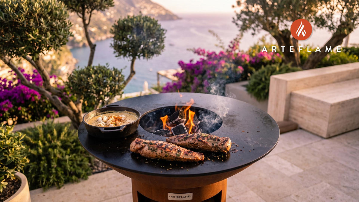 Grilled Pork Tenderloin & Crab Sauce (Maryland Style) cooking on an Arteflame grill