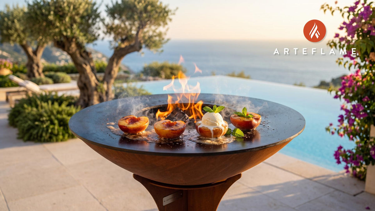 Fire Grilled Peaches & Ice Cream (Maryland Style) cooking on an Arteflame grill