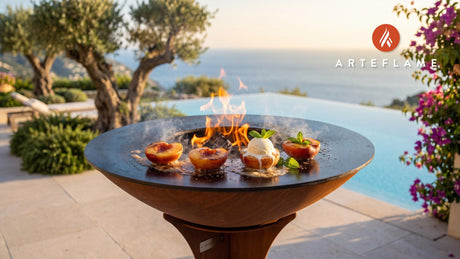Fire Grilled Peaches & Ice Cream (Maryland Style) cooking on an Arteflame grill