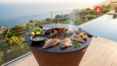 Grilled Rockfish with Garlic Butter (Maryland Style) cooking on an Arteflame grill