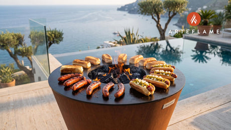 Grilled Fenway Frank Hot Dogs (Massachusetts) cooking on an Arteflame grill