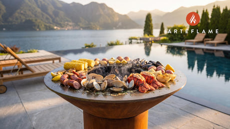 Grilled New England Clam Bake (Massachusetts Style) cooking on an Arteflame grill