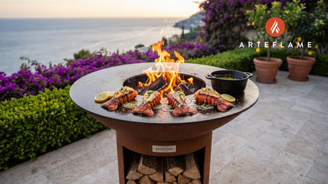 Grilled Lobster Tails with Butter Glaze (Massachusetts Style) cooking on an Arteflame grill