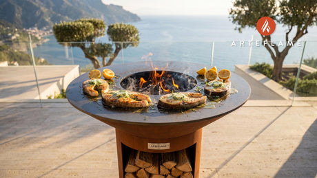 Grilled Codfish Steaks with Herb Butter (Massachusetts Style) cooking on an Arteflame grill