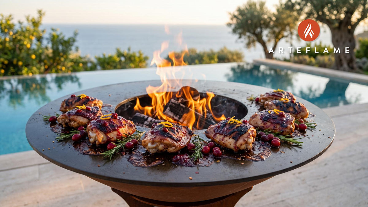 Grilled Cranberry Chicken (Massachusetts Style) cooking on an Arteflame grill
